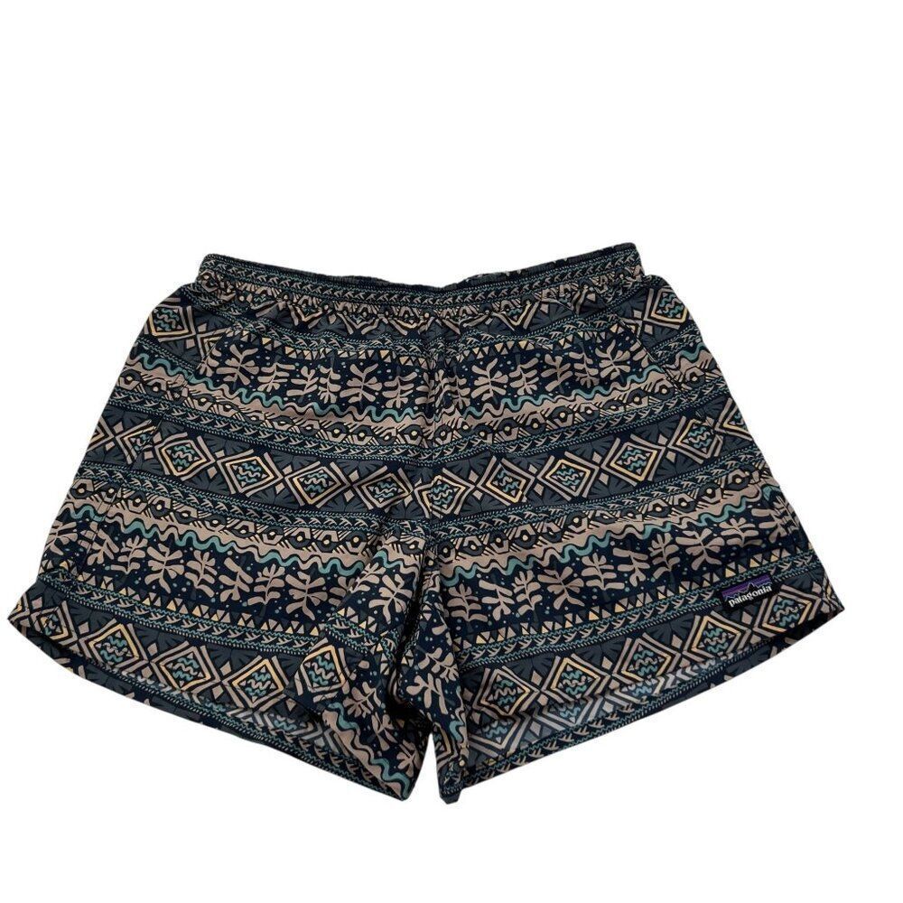 Patagonia Women's Barely Baggies Mangrove Tiki Tidepool Blue Shorts Size Small